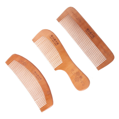 Träkam med breda tänder – persikoträ, 3-pack