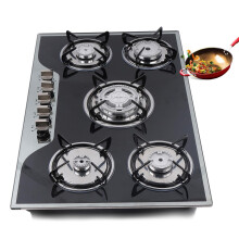 Gas Cooker, 5 Burners Built In Gas Hob, Black Tempered Glass Hob Cookt