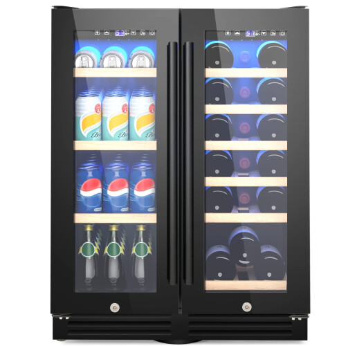 TANGZON Double Door Dual Zone Beverage Wine Fridge,