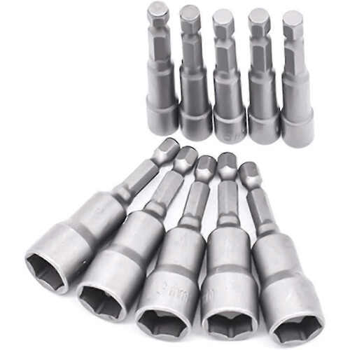 10pcs Magnetic Hex Socket 6-19mm Hex Shank Nut Adjuster 1/4" Magnetic Bit 1