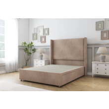 (4'6 Double, Mink) Sloomy Devonshire Naples Divan Bed Base No Drawers With 54" Wingback Headboard