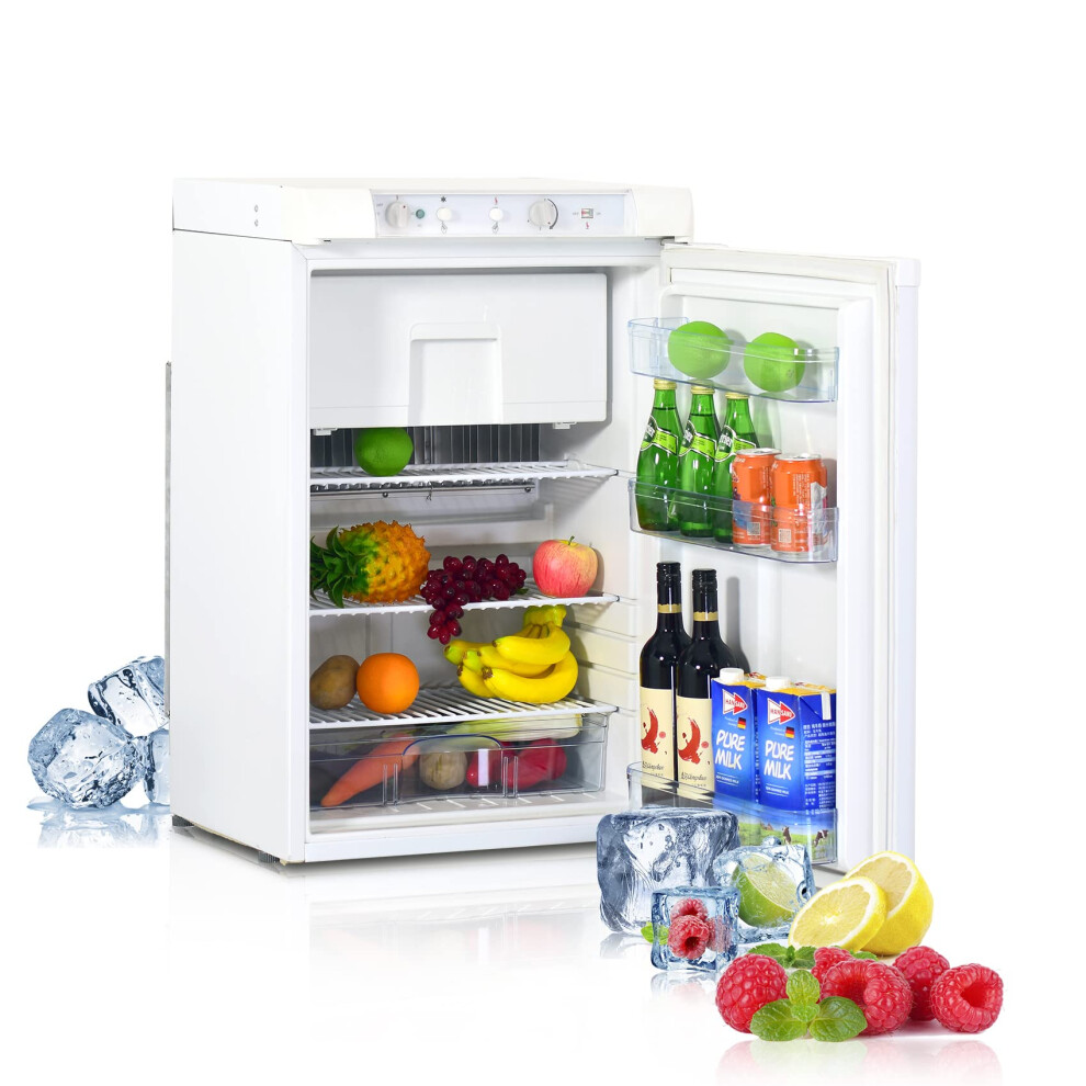 Techomey Gas Fridge Freezer 100L, 3 Way Fridge Freezer, Lpg Gas Campin