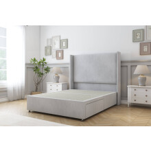 (4'6 Double, Sliver) Sloomy Devonshire Naples Divan Bed Base 2 Drawers Foot-End With 54" Wingback Headboard