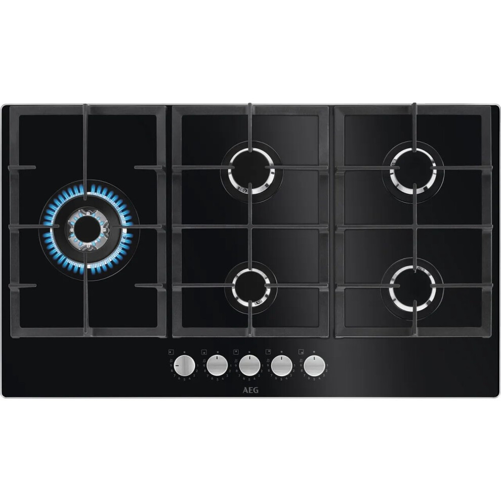 Aeg Hkb95820nb 86Cm Gas Hob Glass, 5 Black