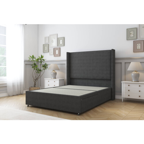 (6' Super King, Graphite) Sloomy Devonshire Dumfries Divan Bed Base No Drawers With 54" Wingback Headboard