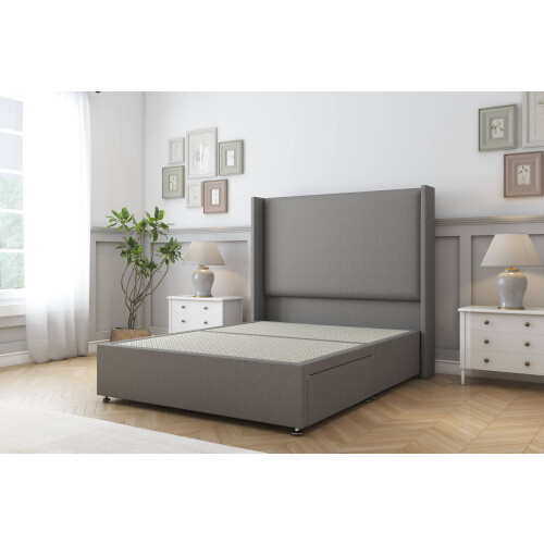 (3' Single, Pewter) Sloomy Devonshire Dumfries Divan Bed Base No Drawers With 54" Wingback Headboard