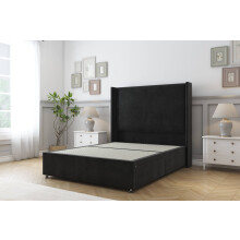 (3' Single, Black) Sloomy Devonshire Plush Divan Bed Base No Drawers With 54" Wingback Headboard