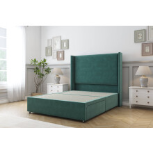 (6' Super King, Emerald) Sloomy Devonshire Plush Divan Bed Base No Drawers With 54" Wingback Headboard