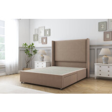 (6' Super King, Mink) Sloomy Devonshire Plush Divan Bed Base 2 Drawers Foot-End With 54" Wingback Headboard