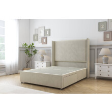 (2'6 Small Single, Cream) Sloomy Devonshire Plush Divan Bed Base No Drawers With 54" Wingback Headboard
