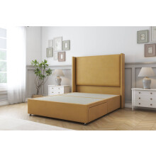 (2'6 Small Single, Mustard) Sloomy Devonshire Plush Divan Bed Base No Drawers With 54" Wingback Headboard