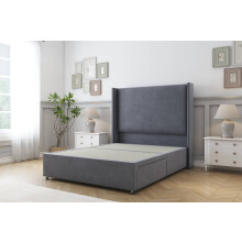 (3' Single, Steel) Sloomy Devonshire Plush Divan Bed Base No Drawers With 54" Wingback Headboard