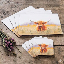 4 Highland Cow Cork Placemats and Coaster Set