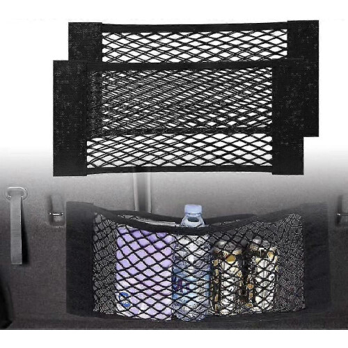 Black Magic Adhesive Cargo Net Elastic String Pouch, Car Back Rear Trunk Seat Mesh Net 2 Pcak-60x25cm/bl 1