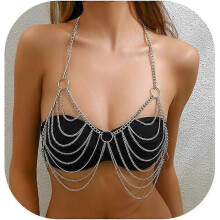 Punk Link Chain Bra Jewelry Bikini Metal Tassel Chest Body Chain Summer Beach