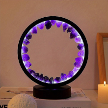 (A) 1 lampada da comodino a LED ricaricabile con ametista al quarzo naturale, lampada da notte circolare per camera da letto e scrivania C T