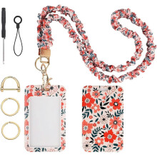 Scrunchie Lanyard Breakaway with ID Badge Holder - Floral Style Stretchy Lanyards with ID