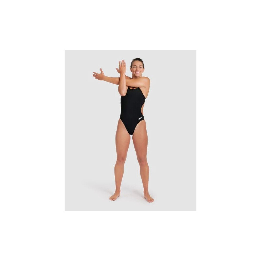 Arena (34) Women Team Swimsuit Solid Challenge Back Quick Drying Swimwear Black