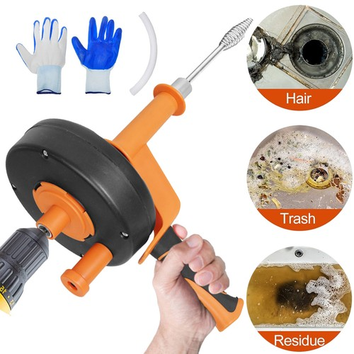 7.6m Pipe Cleaning Tool Hand Crank/Electric Drill Drive For Bathroom Kitchen Sew