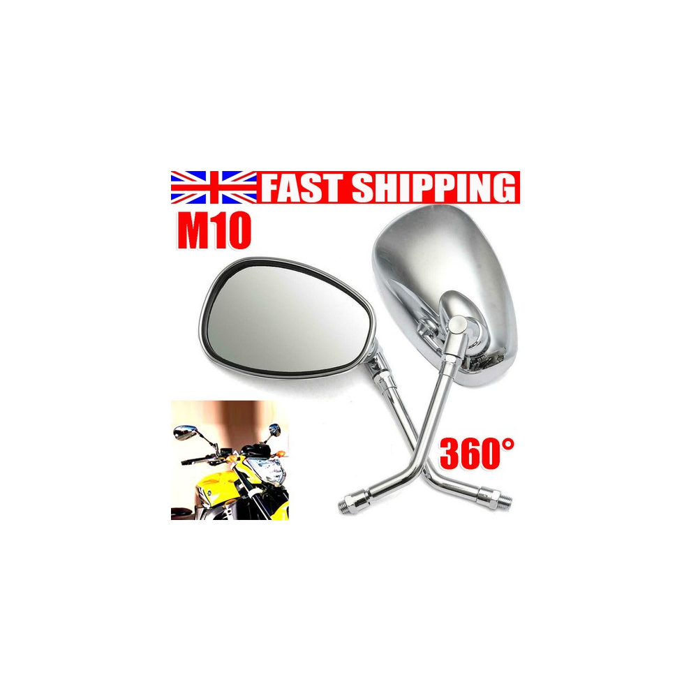 10Mm Classic Motorcycle Mirrors Universal Bike/Motorbike Rear View M10 Silver 72721964