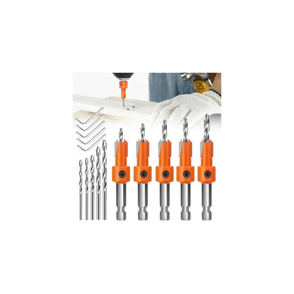5Pcs 8Mm Screw Hex Drill Holes Pilot Shank Bit Hss Woodworking Countersink Set 64910475