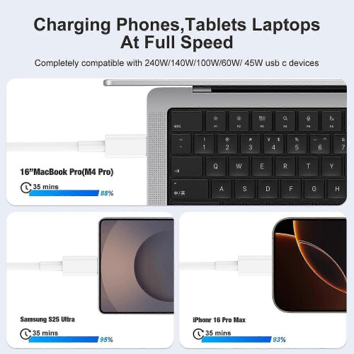 240W USB C Charging Cable for MacBook Pro/Air & for iPhone 17/16 Pro Max, MFi 2