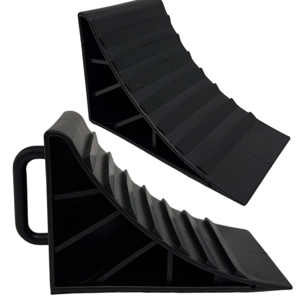 Howsehold Wheel Chocks With Handles Set Of 2 Tyre Saver Brake Stoppers Ridged Wedges For Cars Caravan Horsebox Motorhome Garage & Workshop Equipment 61821101