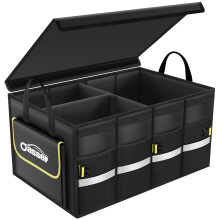 Oasser Car Boot Organiser Storage, Collapsible Waterproof Durable Multi Compartments Boot Organisers with Foldable Cover Reflective Strip (E3A)