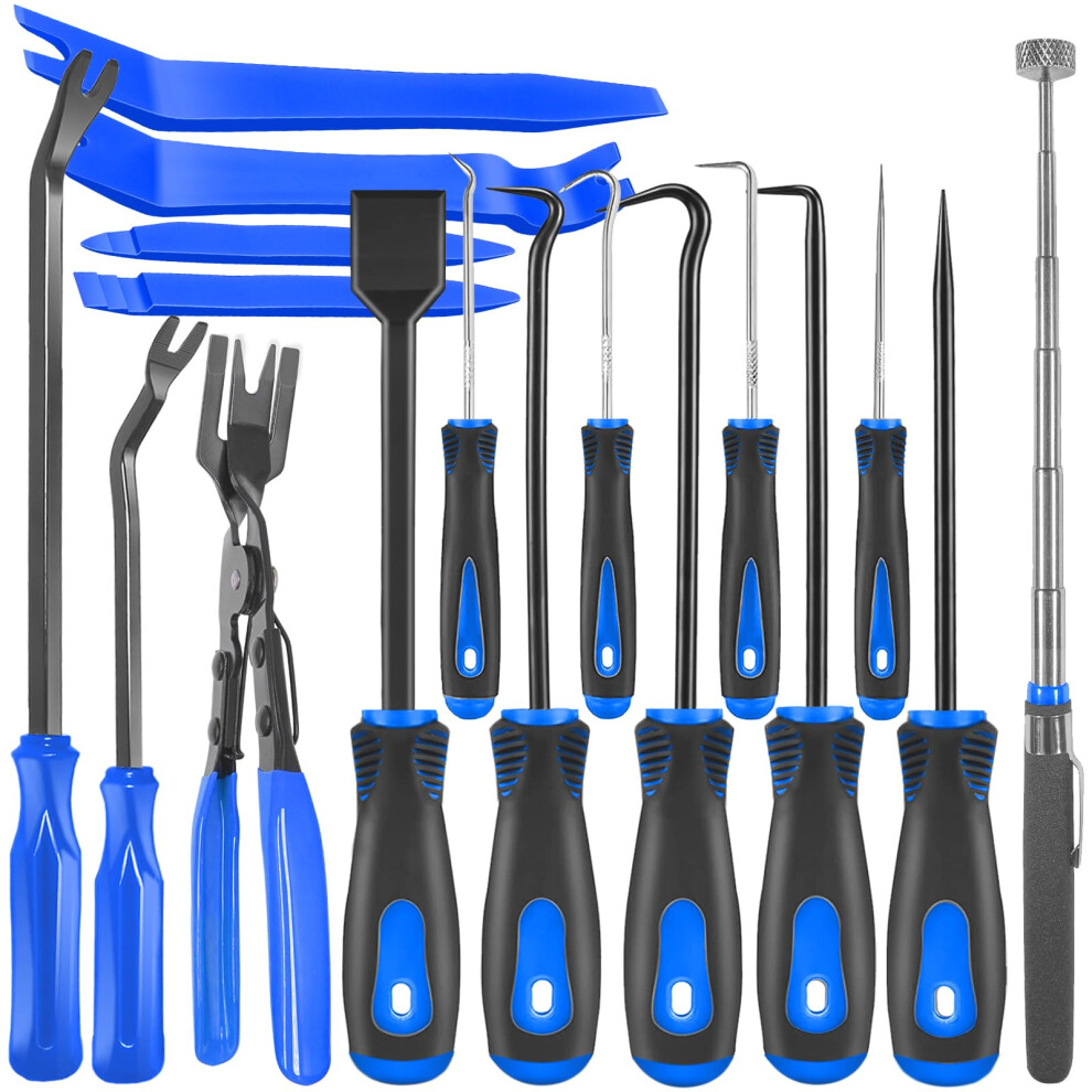 Keze 17 Pcs Hook And Pick Set Auto Trim Removal Tool Kit,Clip Plier Remover Tool Gasket Scraper Telescoping Magnetic Pickup For Automotive Repair And 5005096694596