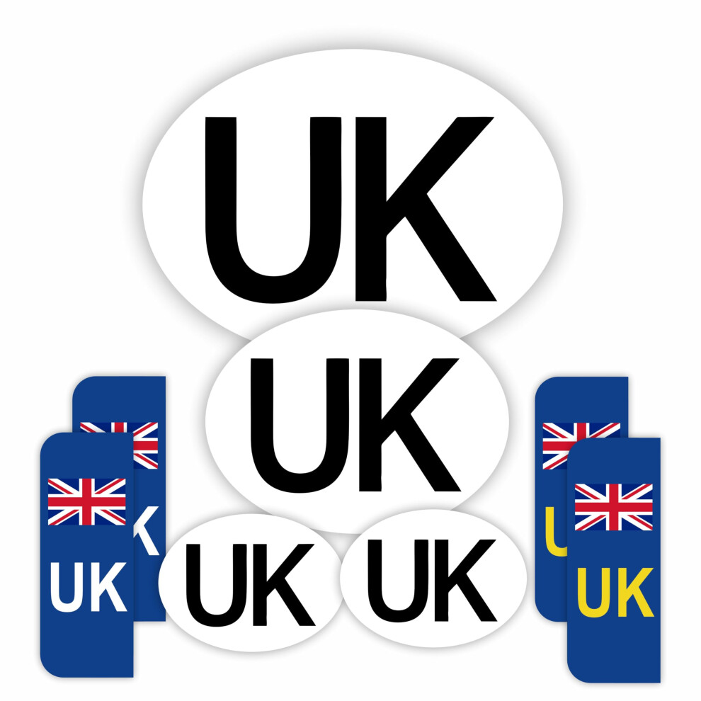 Inkati Car Stickers - 8-Pk Various Sizes With Uk Number Plate Stickers For Europe 5051226433931