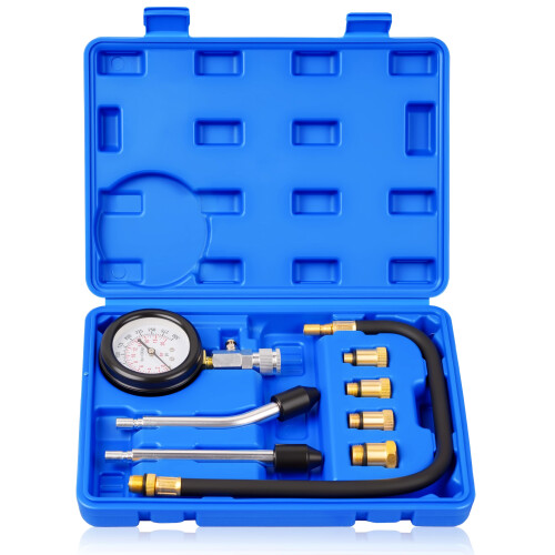 Professional Petrol Engine Compression Tester Kit Set for Automotives and Motorcycles - Blue