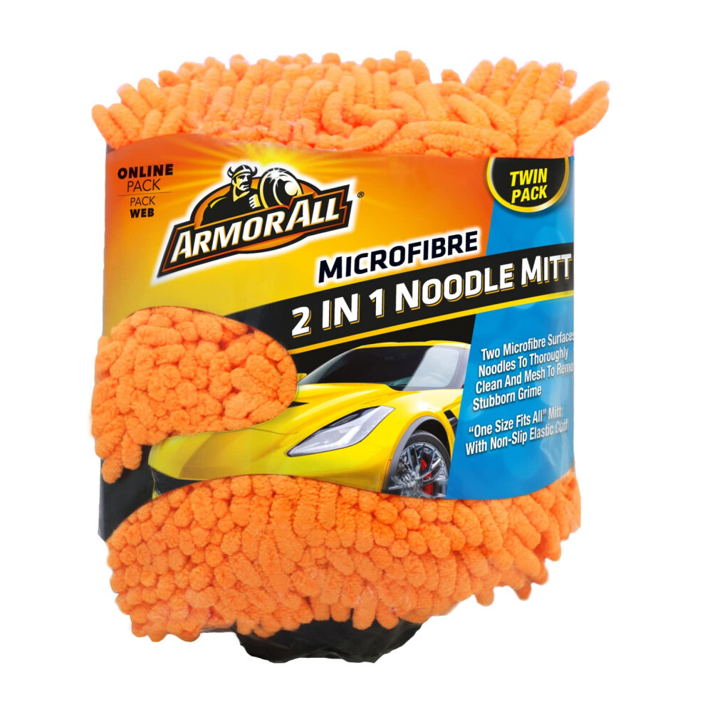 Armor All, Microfibre Noodle Car Wash Mitt, Set Of 2, Dual Surfaces To Eliminate Dirt And Bugs, Designed For A Quick, Streak-Free Finish On Paintwork 83462900