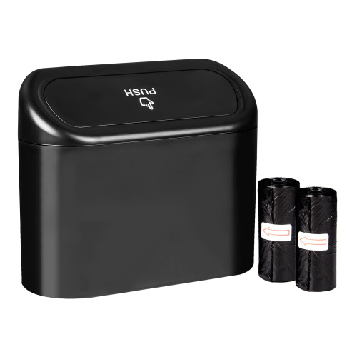 Viridis Packaging Car Bin - Black Mini Trash Can With 2x Rolls of