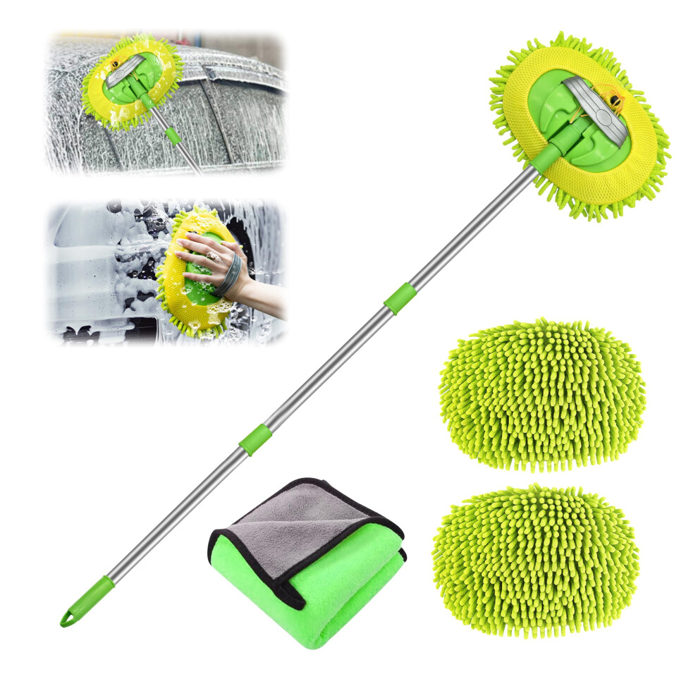 Car Cleaning Brush 43.3" Telescopic Car Wash Brush 2 In 1 Microfiber Car Wash Mop With Extra Mop Head And Towel Cloth Car Wash Kit For Cleaning Cars 5006103104152