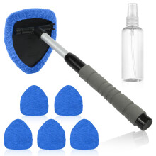 AMFUN 6 Pcs Car Windscreen Cleaner, Car Window Cleaner Kit with 5 Reusable Microfiber Pads, 1 Spray Bottles,Extendable Long Handle, Windshield Cleani
