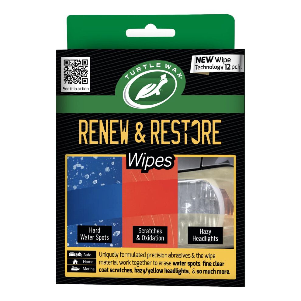 Turtle Wax Renew & Restore Compound Wipes, Light Scratch Remover And Headlight Restoration Kit, Effective Water Spot Remover, For Home, Auto, & Marin