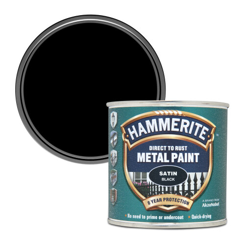 Hammerite Hammerite Direct to Rust Satin Metal Paint - Black - 250ML