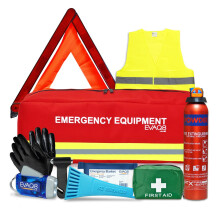 EVAQ8 Car Emergency & Breakdown Safety Kit with Fire Extinguisher – Roadside Car Safety Kit with First Aid, Warning Triangle, Hi Vis Vest, Torch & C