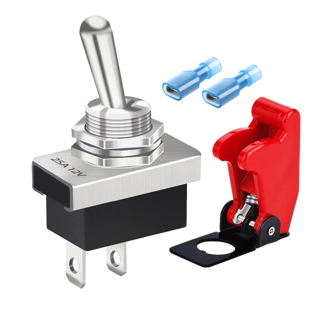 Gebildet Metal Toggle Switch 25A 12Vdc/15A 24Vdc/10A 250Vac/ 15A 125Vac Spst On/Off 2Pin 2 Position Rocker Switch With Safety Cover For Auto Car 5051226506260