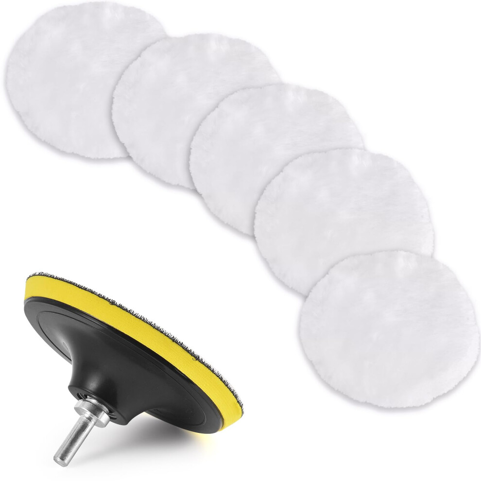 Kshineni 3 Inch (80 Mm) Wool Polishing Buffing Pad, 7 Pcs Car Polisher Buffer Drill Attachment Waxing Discs Wheel Pads With M10 Drill Adapter 92776456