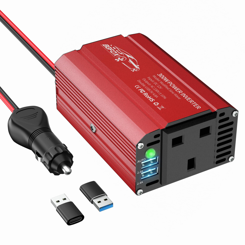 Bgfox 300W Car Power Inverter Dc 12V To 240V / 230V Ac Modified Sine 5000002235696