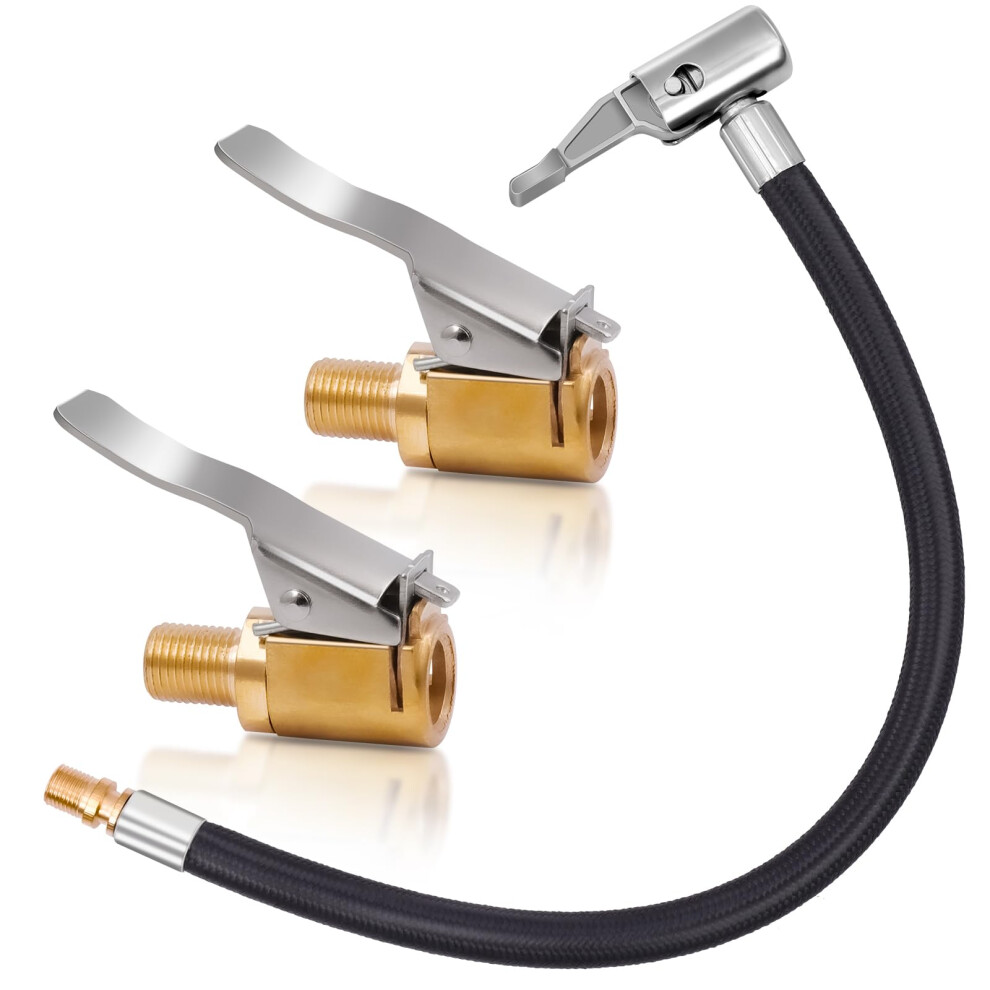 Buntor 3Pcs Tyre Inflator Adaptor Set, 2Pcs 8Mm Brass Tyre Valve Air Pump Clip And 1Pcs 30Cm Tyres Pump Hose, Tire Inflation Hose Adapter, Car Pumps 5006010685072
