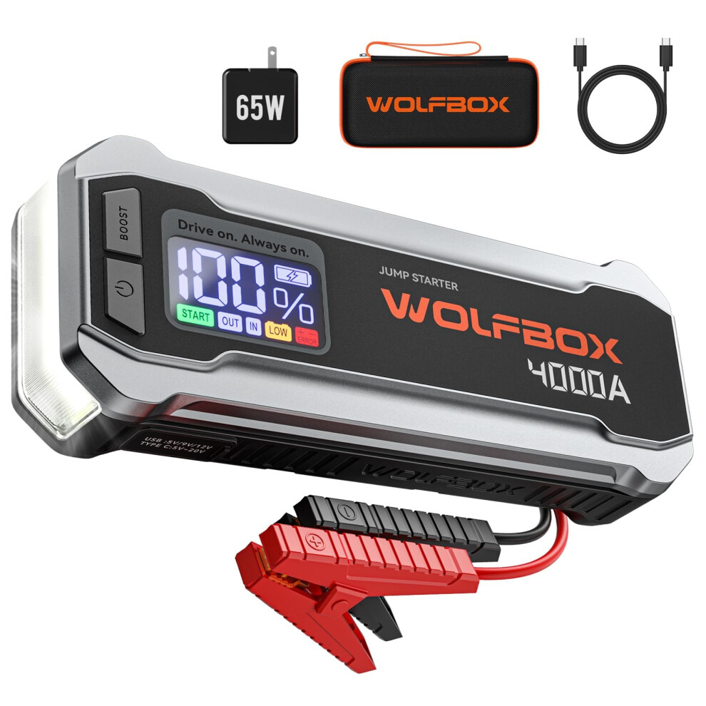 Wolfbox 4000A Jump Starter Power Pack, 12V Car Battery Booster Jump 5002024026948