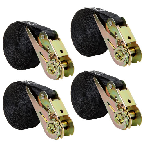 YAYODS Ratchet Tie Down Straps, Black, 4PCS, 2.5cm x 6m