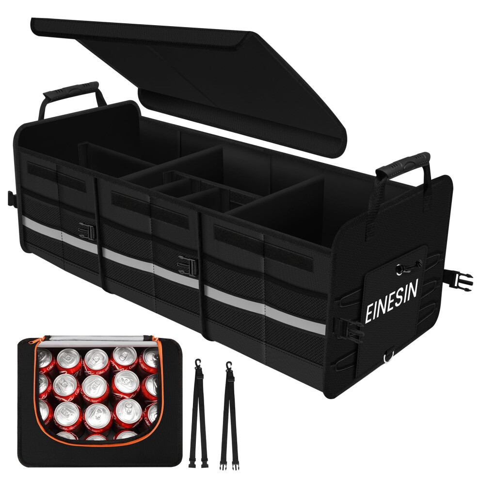Einesin Car Boot Organiser With Cooler Bag, Extra Large Premium Expandable Compartments, Foldable Car Organiser, Trunk Organiser For Most Vehicles & 71535050