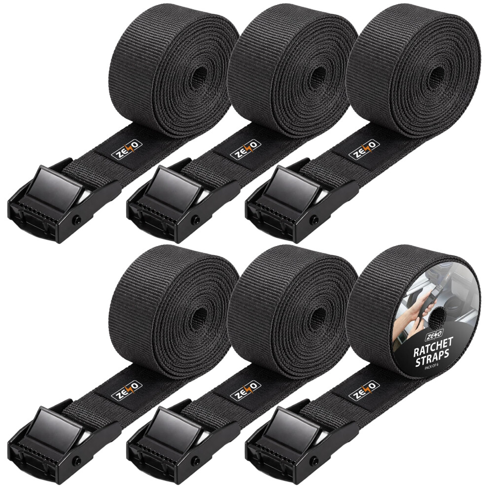 Zeno Ratchet Straps 6 Pack | Tie Down Straps | Heavy Duty Tensioning Belts | 2.5M Adjustable Cargo Straps Ratchet Straps For Motorcycle, Cargo, Truck 66280422