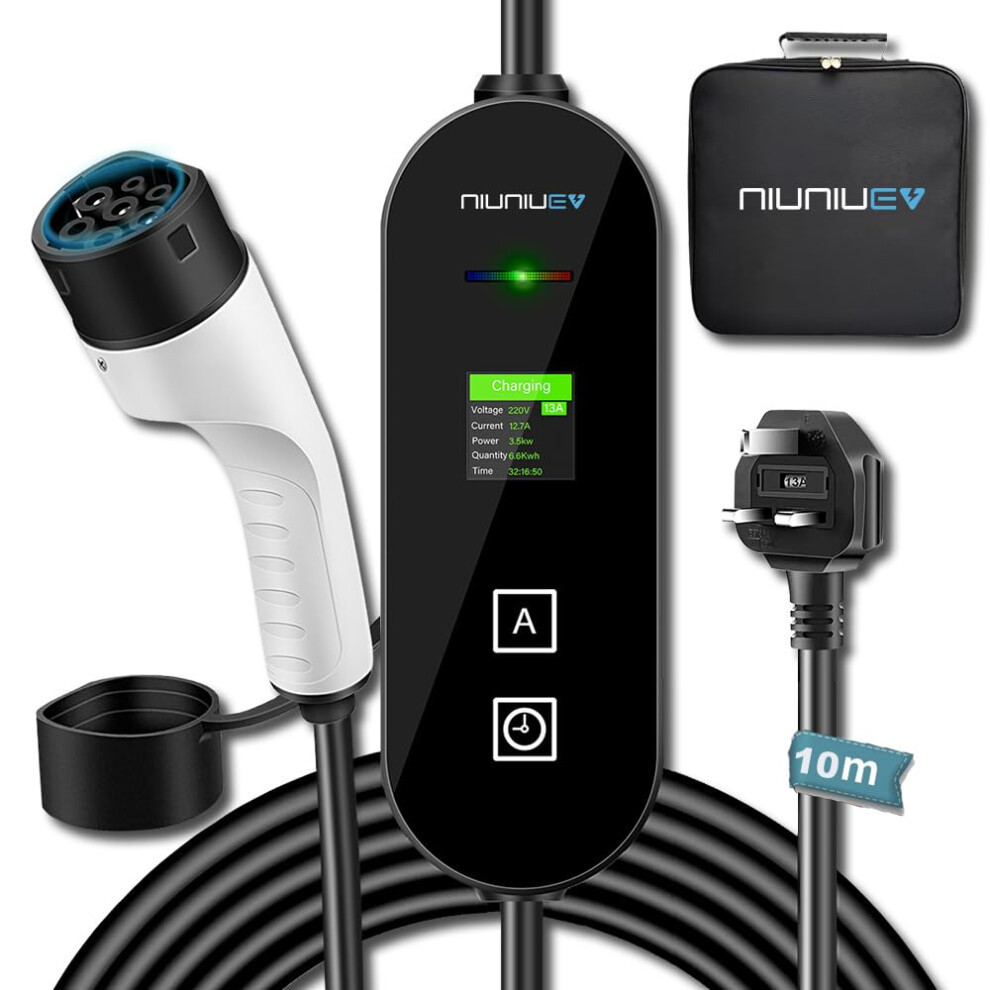 Niuniuev Ev Charger Cable Type 2 To 3 Pin Plug 10M [3Kw | 6A~13A],Portable Electric Car Charger Uk 3-Pin Ev Charger,Type 2 Charging Ev Charger With 70020458