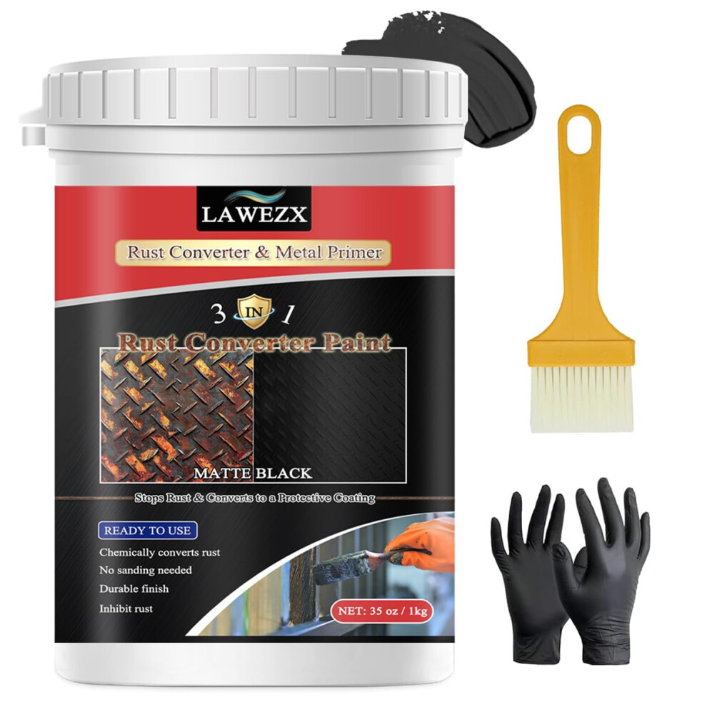 Lawezx Rust Converter For Metal 1000Ml, 3-In-1 Rust Inhibitor Paint - Anti-Corrosion, No Primer Or Topcoat Needed Black 5051226522017
