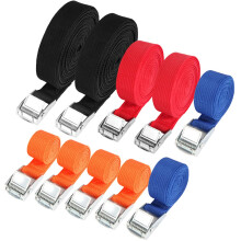 Hodzeed 10 Pack Tightening Luggage Ratchet Straps with Claw Buckle - 25mm Cargo Tie Down Straps From 1m to 6m, 250 Kg Load (Orange Blue Red Black, 1M