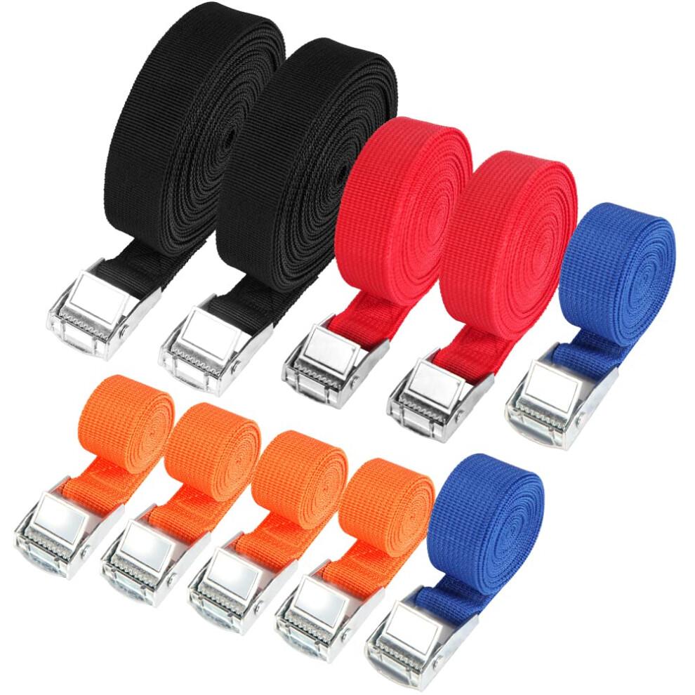 Hodzeed 10 Pack Tightening Luggage Ratchet Straps With Claw Buckle - 25Mm Cargo Tie Down Straps From 1M To 6M, 250 Kg Load ( Black, 1M Orange/Blue/Red 1006512389120